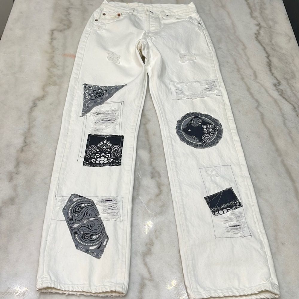Vintage 80s Levi’s 501 26x31 Button Fly Patchwork Upcycle Jeans Made in USA